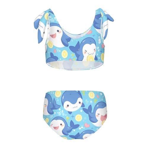 Killer Whale on Blue Girls' Two Piece Kids Bikini Set Scoop Neck Swimsuits Swimming Suits Cute Shoulder Strap2