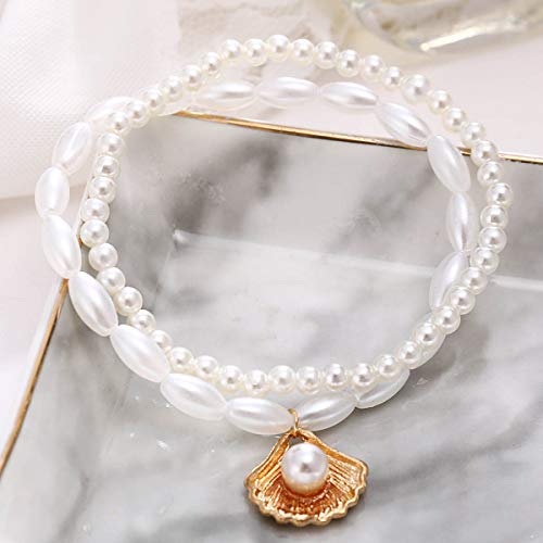 Sakytal Boho Pearl Anklet Layered Ankle Bracelets Beaded Scallop Pendant Foot Chain Jewelry For Women And Girls #TOP3