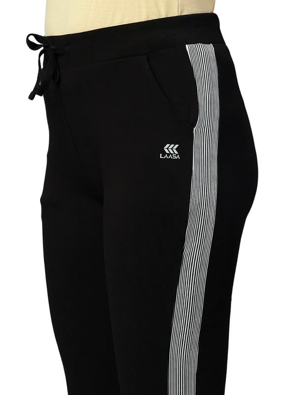 Image of Women's Cotton Regular Fit Mid-Rise Solid Black Track Pant with Stretchable,Two Side Pockets