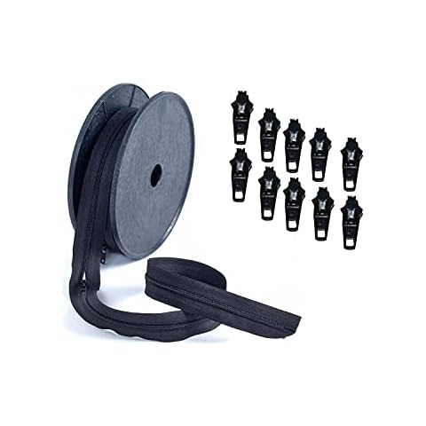 Continuous Zipping Black and Beige with Sliders Cushions Upholstery zips for Sewing Heavy Duty zips on roll Number 5 (Black, 1 Meter with 2 Sliders) Cover