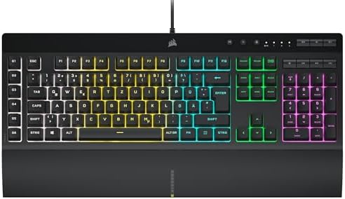 Corsair K55 RGB PRO Kabelgebundene Membrantastatur - Schwarz | Deutsche QWERTZ, IP42 staub- Und Spritzwassergeschützt, 6 Makro-Tasten Mit Elgato-Integration, iCUE-Kompatibel, PC, M