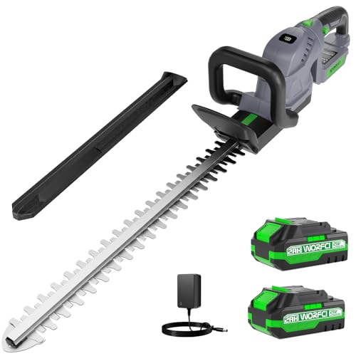 WORFCI 20-Inch Cordless Hedge Trimmer (Includes 2 Batteries and Charger), Electric Handheld Bush Trimmer, 180° Rotatable Handle, Grass Shrub Trimmers, Lightweight & Compact Grey