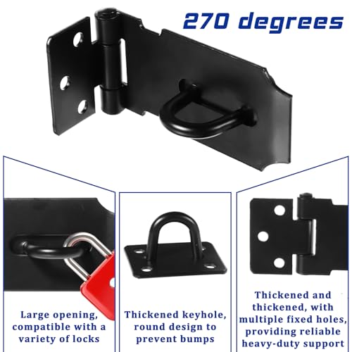 Image of 2 Pcs 3 inch Door Padlock Safety Hasp Latch, Stainless Steel Clasp Gate Lock Hasp with Fixing Screw Security Packlock Clasp for Cabinet Drawer Barn Door Window Shed Outdoor Fence Pet Cage Toolbox Black