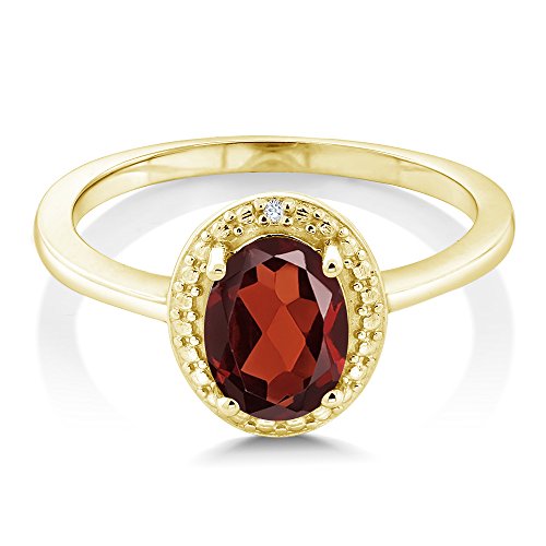 Gem Stone King 18K Yellow Gold Plated Silver Gemstone Birthstone and White Diamond Engagement Ring For Women | Oval 8X6MM | Available In Size 5, 6, 7, 8, 92