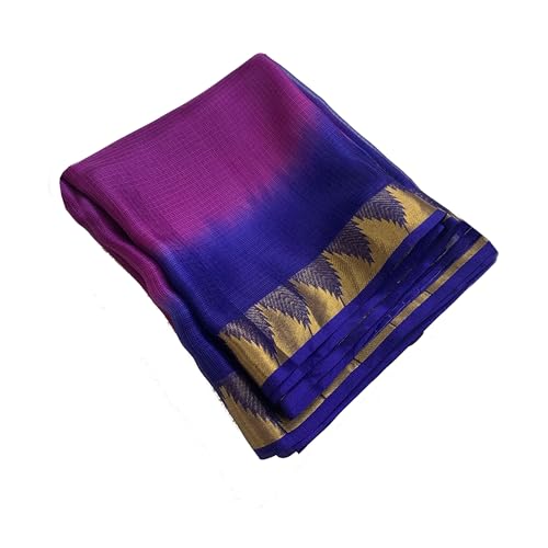 Image of Women's Bhagalpuri Pure Kota Doria Silk Net Saree With Temple Zari Border and Running Blouse Piece
