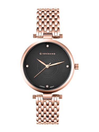 Image of Giordano Elegant Analog Quartz Watch for Women with Textured Round Dial, Crystal Hour Markers, Japan Movement and Stainless Steel Strap
