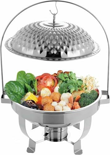 Juego de bufé con calentador de alimentos, calentadores de alimentos redondos dorados con tapa colgante dorada for estufa de comedor, acero inoxidable, calentador de alimentos redondo, acero inoxidabl