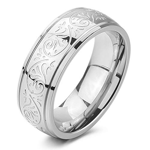 MunkiMix 7mm Edelstahl Ring Band Silber Ton Gravierte Gravur Florence Design Größe 4~15 62 (19.7) Herren