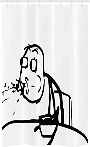ABAKUHAUS Humor Schmaler Duschvorhang, Wierd Meme Troll Comics, Badezimmer Deko Set aus Stoff mit Haken, 120 x 180 cm, Weiß & Schwarz