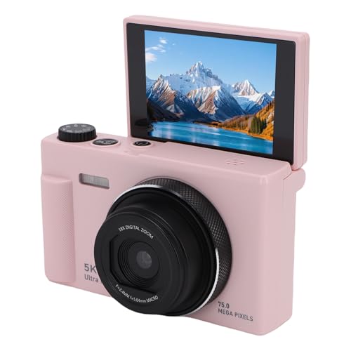 YUEHISY 5K Digitalkamera, 75MP 18x Zoom Autofokus -Vlog -Kamera mit 2,8 Zoll 180 ° Flip -Bildschirm, Unterstützt Bis zu 256 GB Kleiner Speicher für Reisen (PINK)