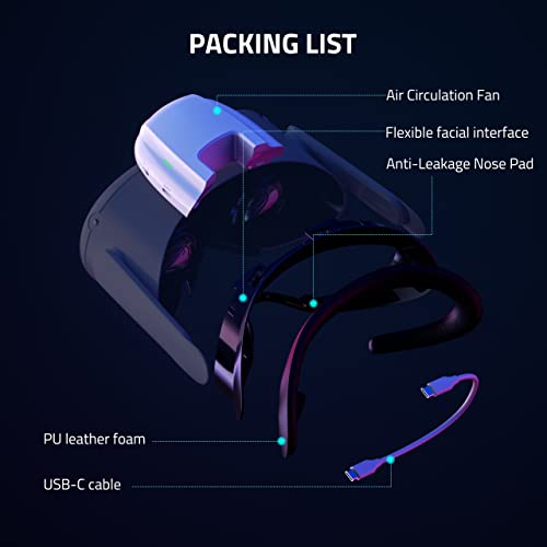 Qwos Rgb Fitness Facial Interface Fan With 3000Mah Battery For Meta/Oculus Quest 2, Extend 2Hrs Playtime, Soft Pu Face Cover/Leather Pad, Air Circulation Cooling Fan To Reduce Lens Fogging #TOP5