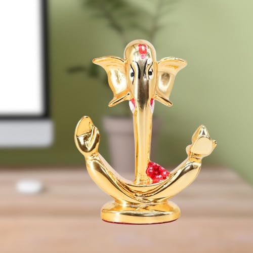 Image of Gold Plated Gold Flower Ganesha | Ganpati Idol for Car Dashboard, Office Desk & Home Temple | Blessings, Prosperity & Protection |Auspicious Gift & Vastu-Approved| Height 2.7 Inch