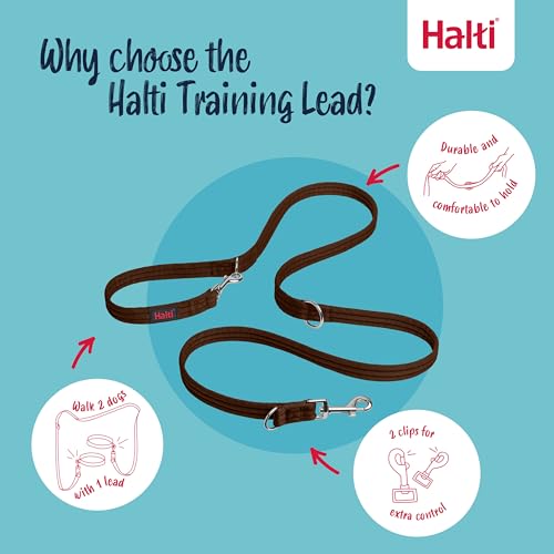 HALTI Doppelführleine - Multifunktionale Hundeleine zum Trainieren und Gassigehen mit Ihrem Hund. Leicht und mit Neopren gepolsterte. Für Welpen geeignet (Größe Groß, Walnussbraun, 2m)
