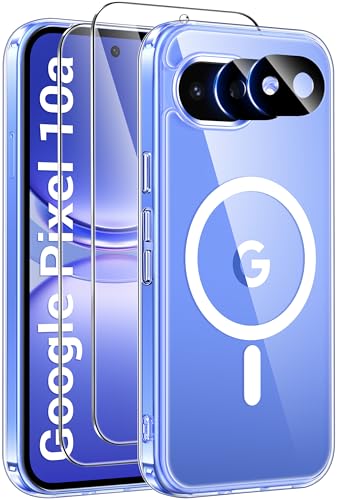 ivencase Funda para Google Pixel 10a, Compatible con MagSafe, con [2X Protector de Pantalla][2X Cámara Protector de Pantalla] Anti-Arañazos Antichoque Anti-Amarillo Case, Transparente