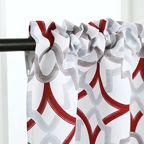 Inselnwald Christmas Kitchen Valances For Windows Geometric Trellis Maroon Red Window Curtains Valances For Living Room Kitchen Bathroom Rod Pocket Short Curtain, 52X18 Inch, Burgundy/Gray #TOP2