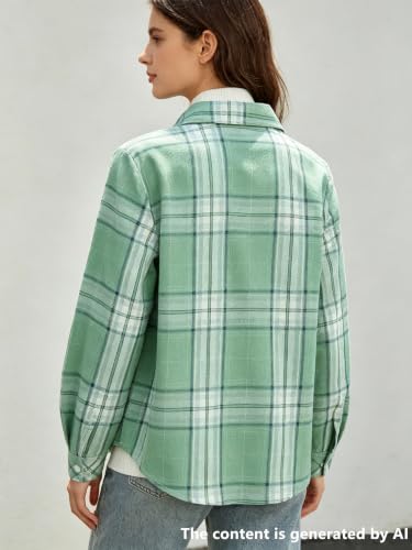 Image of SANGTREE Women and Girls Long Sleeve Flannel Casual Button Down Plaid Shirt
