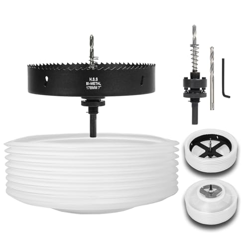Image of 7 Hole Saw for Recessed Lights, 7 Inch Hole Cutter with Dust Bowl Catcher for Led Recessed Lighting 7 Inch and Wood Metal Drywall, Bi-Metal Construction, Black