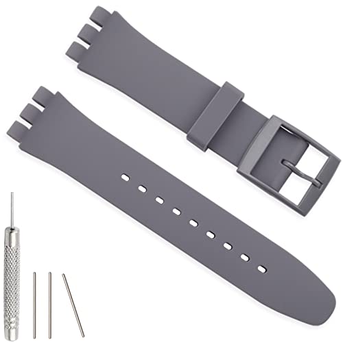Hijiawee Silicone Band for Swatch 17mm 19mm 20mm, Replacement Waterproof Wristband Watch Strap for Swatch 20mm/19mm/17mm for Women Men (17mm, Gray)