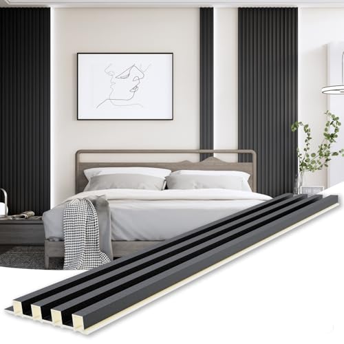 WPC Slat Wall Paneling, Modern Accent 3D Wall Panels, 8-Piece 94.5" x 6.6" TV Wall Panel, Bedroom, Living Room, Matte Black