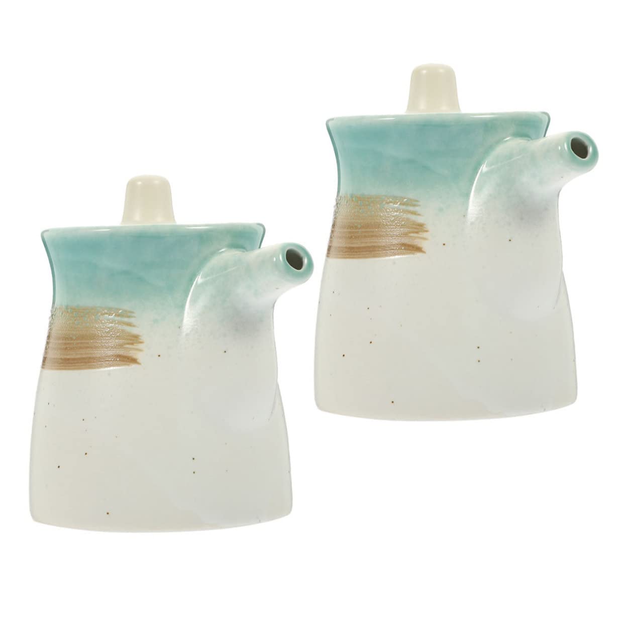 Mikinona 2Pcs Ceramic Condiment Dispenser Japanese Style Soy Sauce and Vinegar Holder and for Kitchen for Home Restaurant and Parties Ink Color