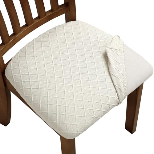 Image of YISUN Stretch Chair Seat Covers, Dining Room Chair Seat Covers, Removable Washable Kitchen Seat Covers Protectors Cushion Slipcovers (4, Beige)