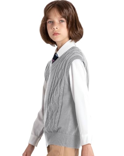 Image of JSTEX Boys Sweater Vest 100% Cotton Kids Uniform Vest V-Neck Sleeveless Knit Pullover for Boy Girls Toddler Size 4-14