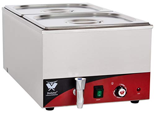 Beeketal 'BBM-2' Gastronorm Bain Marie mit Ablaufhahn, Profi Gastro Speisewärmer inkl. 2 x (GN) 1/2 Edelstahl Gastronorm…