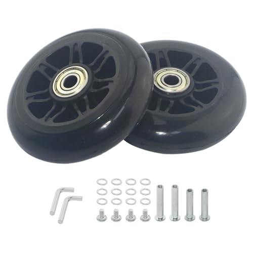 KITISUNI スーツケース タイヤ 交換用 2個 90×24mm 内径8mm キャリーケース キャスター 静音車輪 DIY修理交換キット ブラック