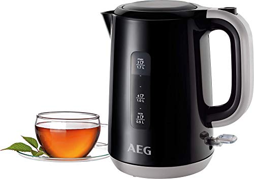 AEG EWA3300 Hervidor Serie 3, Temperatura hasta 100ºC, Capacidad de 1.7L, Función Apagado Automático, Filtro Antical Extraible, Nivel Agua, Indicador Luminoso, 2.2 W, plástico, Negro