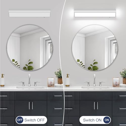 Image of LED Modern Bathroom Vanity Light Fixtures (24-Inch, 5CCT, Dimmable), Modern Acrylic Bathroom Wall Lighting Fixtures Over Mirror, Chrome