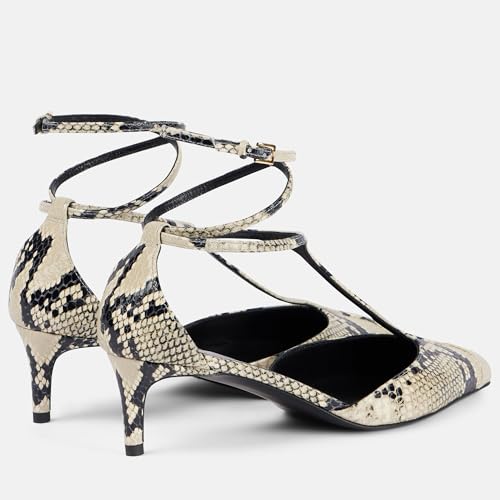 Arqa Women's T-strap Pumps Ribbon Bands Loop Ankle with Gold Buckle Pointed Toe Kitten Heel Sandals Elegant Wedding Party Dressy Low Heels3