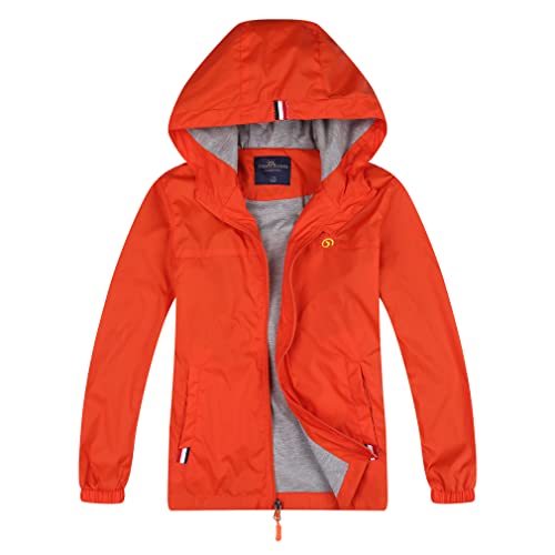 Jingle Bongala Boys Girls Lightweight Breathable Raincoat Waterproof Hooded Rain Jacket Windbreaker Easy to Fold-Sky Orange-150