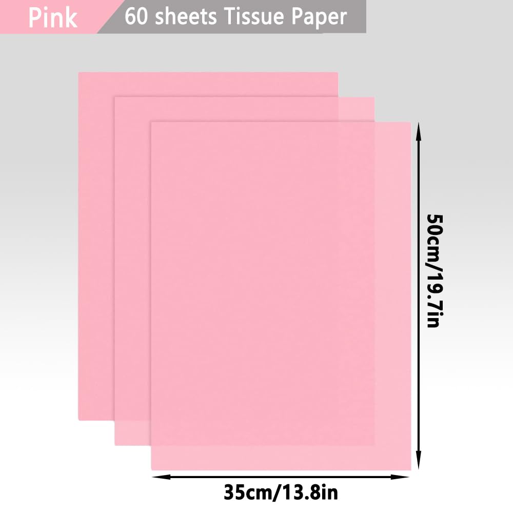 60 Hojas de Papel de Seda Rosa, 35 x 50 cm Papel de Seda para Envolver Regalos para Navidad Envoltura de Regalos Manualidades DIY Cumpleaños Boda Baby Shower Regalo
