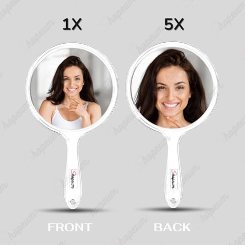 Image of Transparent Double‑Sided Hand Mirror 1X /5X Magnification - 5‑inch Round Acrylic Mirror with Handle & Hanging Hole - Lightweight Portable Makeup & Grooming Tool (Trasparent)