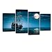 Pyradecor Night Navigation 4 Piece Modern Stretched and Framed Seascape Artwork Giclee Canvas Prints Moon Pictures Paintings on Canvas Wall Art for Living Room Bedroom Home Decorations