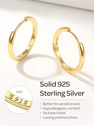 Image of ChicSilver 925 Sterling Silver Huggie Hoop Earrings Small Hoop Earrings for Women Hypoallergenic Silver Huggie Earring Cartilage Earrings for Women (6 /8 /10 /12 /14 /16 /18 /20MM)