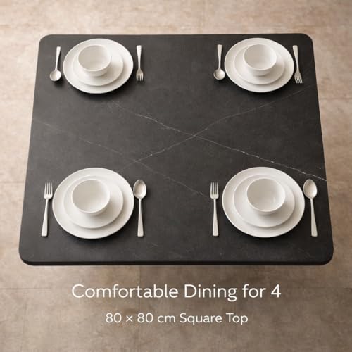 طقم طاولة طعام 4 مقاعد من ديب سليب | طاولة علوية سيراميك 80 × 80 سم | ارجل مثبتة في المنتصف لمساحة ارجل اضافية | 4 كراسي مبطنة مريحة | اسود | طقم طعام عصري موفر للمساحة | اسود