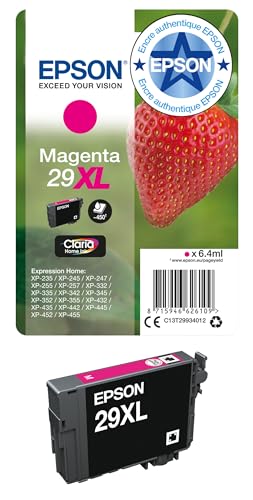 Epson 29XL Fraise Magenta, Cartouche d'encre d'origine XL Haute capacité, XP-235 XP-243 XP-245 XP-247 XP-255 XP-257 XP-332 XP-335 XP-342 XP-345 XP-352 XP-355 XP-432 XP-435 XP-442 XP-445 XP-452 XP-455
