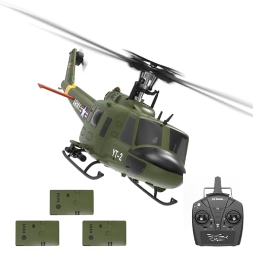 Meiurlex YUXIANG F07 UH-1D RC Helicóptero para Adultos, 1/34 6CH sin escobillas de accionamiento directo, modelo de helicóptero con giroscopio de 6 ejes, 3D/6G RC avión modelo de juguete (3 baterías)