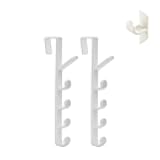 Zerone 2 Pack Door Hook with 5 Hooks ABS Backpack Handbag Clothes Coat Hook for Home Black, White, Brown (White)