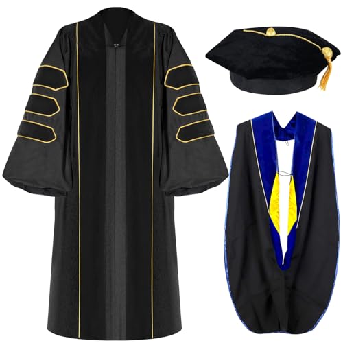 Image of Unisex Doctoral Graduation Gown with Gold Piping | Academic doctoral Cap and Gown for Graduation Ceremony