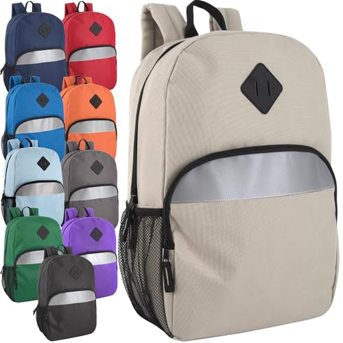 Trail maker Bulk Kids Reflective Backpack Wholesale 24 Pack Backpacks with Side Pockets, Padded (10 Colors Pack)
