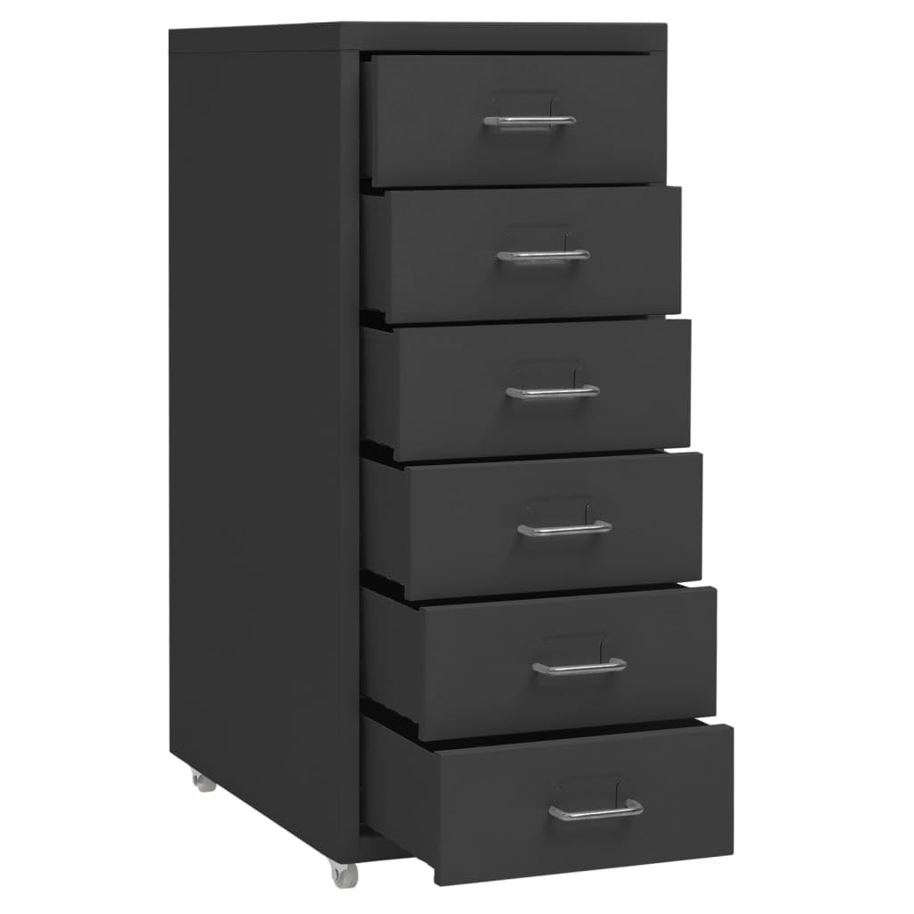 Mangloder Armadio con Ruote in Metallo Antracite, 28 x 41 x 69 cm, 6 Cassetti, Contenitore a Rotelle per Cartelle Sospese, Raccoglitore, Documenti, Ufficio, Home Office, Archiviazione, 4 Ruote