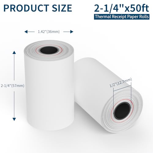 Image of Thermal Receipt Paper, 2 1 /4 inch x 50' Receipt Cash Register POS Paper Roll (100 Rolls)