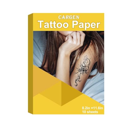 CARGEN Papel para Transferencia de Tatuajes 10 Juegos para Impresoras de Inyección de Tinta Impresoras Láser, Papel de Transferencia Temporal Imprimible, A4 8,2 Pulgadas x 11,6 Pulgadas