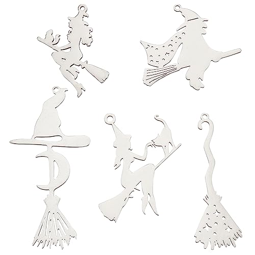 SUNNYCLUE 1 Box 10Pcs 5 Style Wizard Charms Halloween Charms Witch Charms Bulk Lucky Energy Witch Hat Charm Laser Cut Charm for jewellery Making Charms DIY Earrings Bracelet Necklace Craft Women Adult