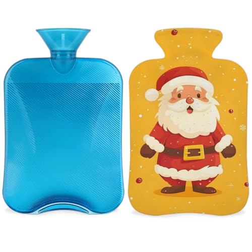 Hot Water Bottle with Soft Cover,2L Cute Santa Claus Hot Water Bag for Hot and Cold Compress, Hand Feet Warmer, Magical Santa Claus Rubber Hot or Cold Water Bottle Halloween Christmas Decorations