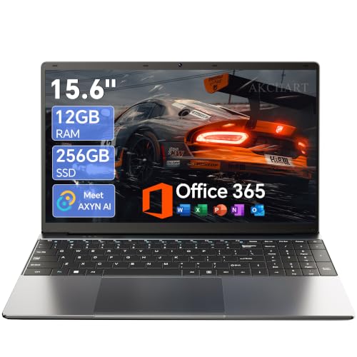 Image of 15.6'' AI Laptop with Office 365 12GB RAM 256GB SSD Win 11 Laptops | 7000mAh Battery, IPS FHD, 180Viewing, Quad-Core Processor, Type-C, WiFi5, Portable Thin Business Student Laptops, Black