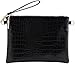 B BRENTANO Vegan Clutch Bag Pouch with removable wristlet and two size metal chain (CROCO BLACK)