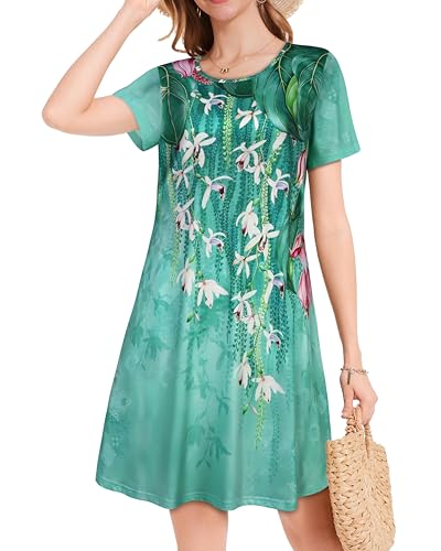 Image of JOLIGAL Summer Dresses for Women Casual Short Sleeve Sundress Scoop Neck Beach T Shirt Dress with Pockets 2026